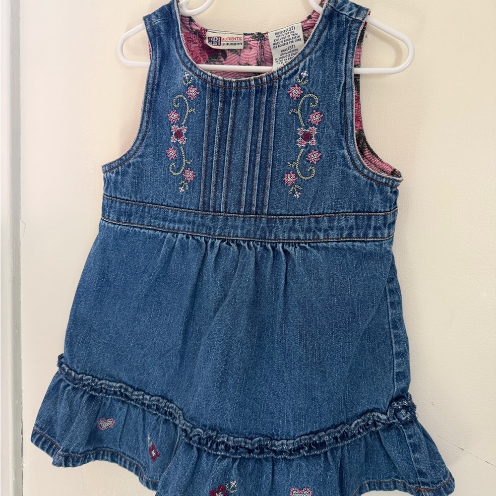 Faded Glory Blue Denim Dress with Pink Floral Lining